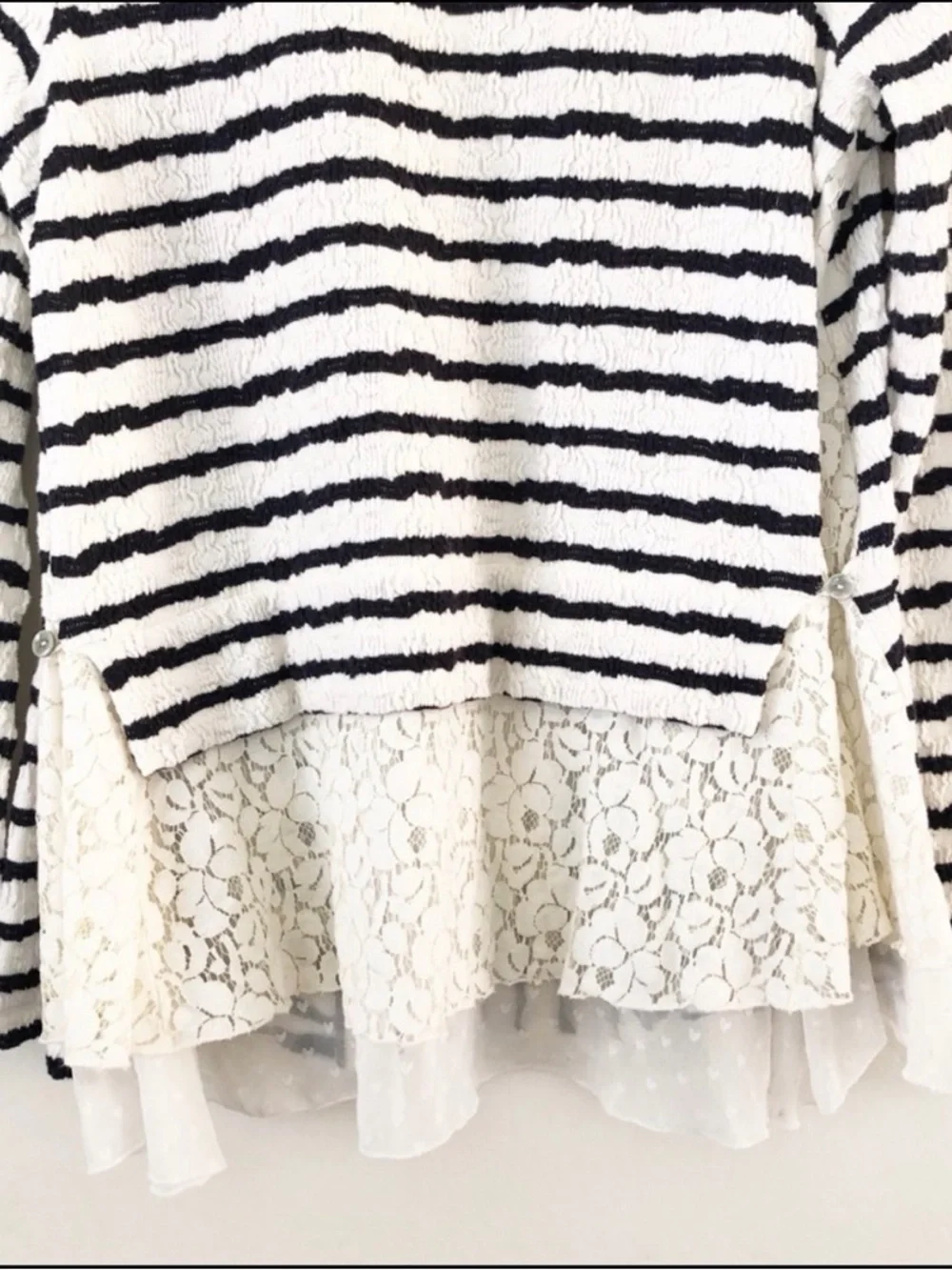 Anthropologie Postmark Black & White Striped Open Cardigan Lace Hem Large